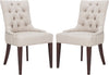 Safavieh Amanda 19''H Linen Tufted Chair-Nickel Nail Heads Taupe and Cherry Mahogany Furniture 
