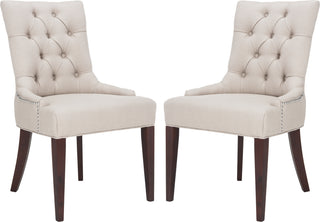 Safavieh Amanda 19''H Linen Tufted Chair-Nickel Nail Heads Taupe and Cherry Mahogany Furniture 