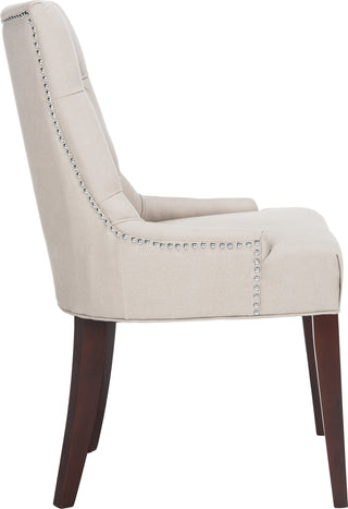 Safavieh Amanda 19''H Linen Tufted Chair-Nickel Nail Heads Taupe and Cherry Mahogany Furniture 