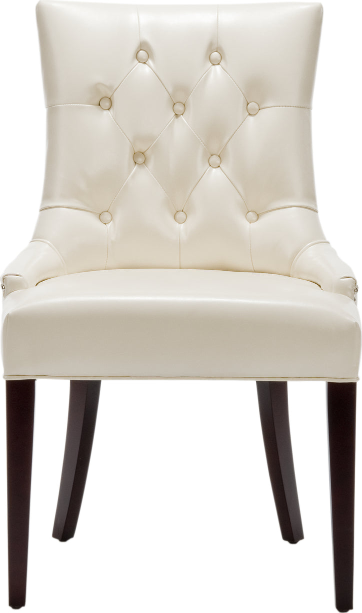 Safavieh Amanda 19''H Leather Tufted Chair-Nickel Nail Heads Flat Cream and Cherry Mahogany Furniture main image
