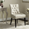 Safavieh Amanda Linen Tufted Chair-Nickel Nail Heads Antique Gold and Espresso  Feature