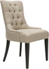 Safavieh Amanda 19''H Linen Tufted Chair-Nickel Nail Heads Antique Gold and Espresso Furniture 