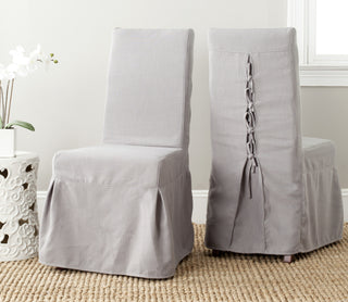 Safavieh Adrianna Linen Slipcover Chair (SET Of 2) Arctic Grey and Cherry Mahogany  Feature