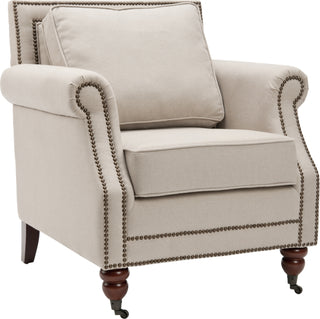 Safavieh Karsen Club Chair With Brass Nail Heads Taupe and Dark Cherry Finish Furniture Main