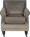 Safavieh Karsen Club Chair With Silver Nail Heads Mushroom Taupe and Espresso Furniture main image
