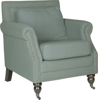 Safavieh Karsen Club Chair With Silver Nail Heads Seaside Blue and Espresso Furniture 