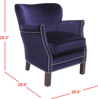 Safavieh Jenny Arm Chair With Silver Nail Heads Royal Blue and Cherry Mahogany Furniture 