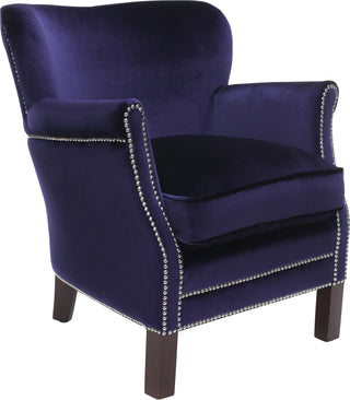 Safavieh Jenny Arm Chair With Silver Nail Heads Royal Blue and Cherry Mahogany Furniture 