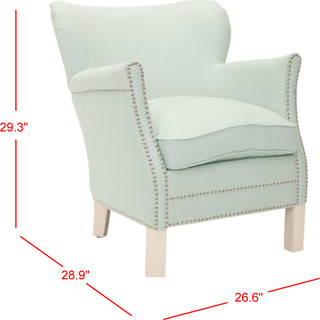 Safavieh Jenny Arm Chair With Silver Nail Heads Robins Egg Blue and Ivory Furniture 