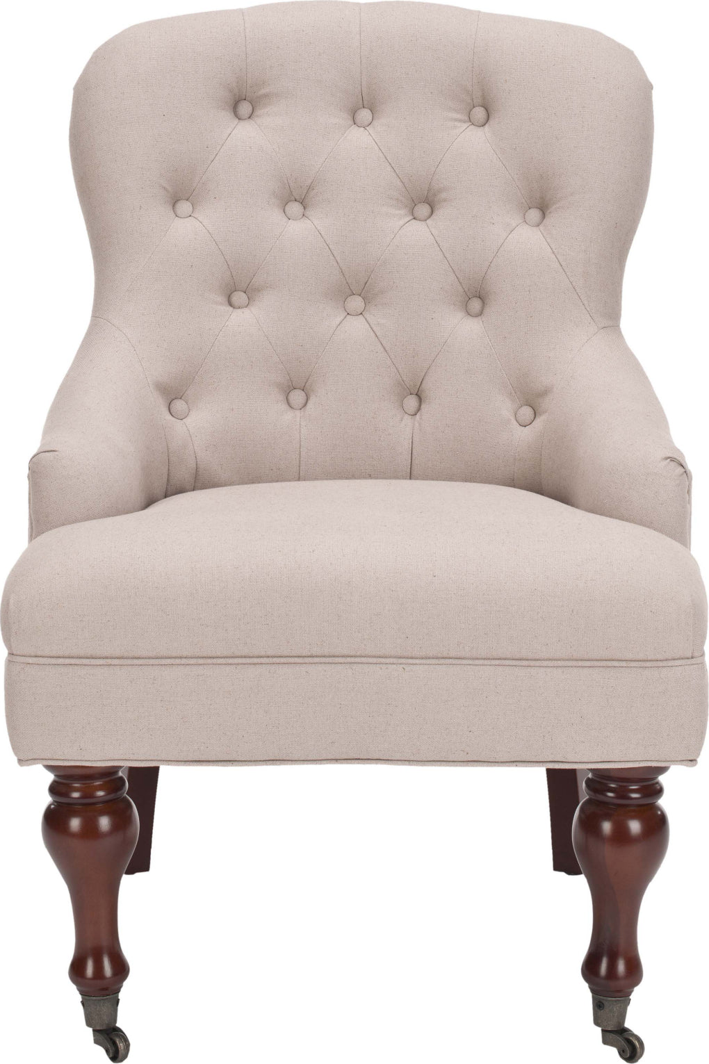 Safavieh Falcon Tufted Arm Chair Taupe and Cherry Mahogany Furniture main image