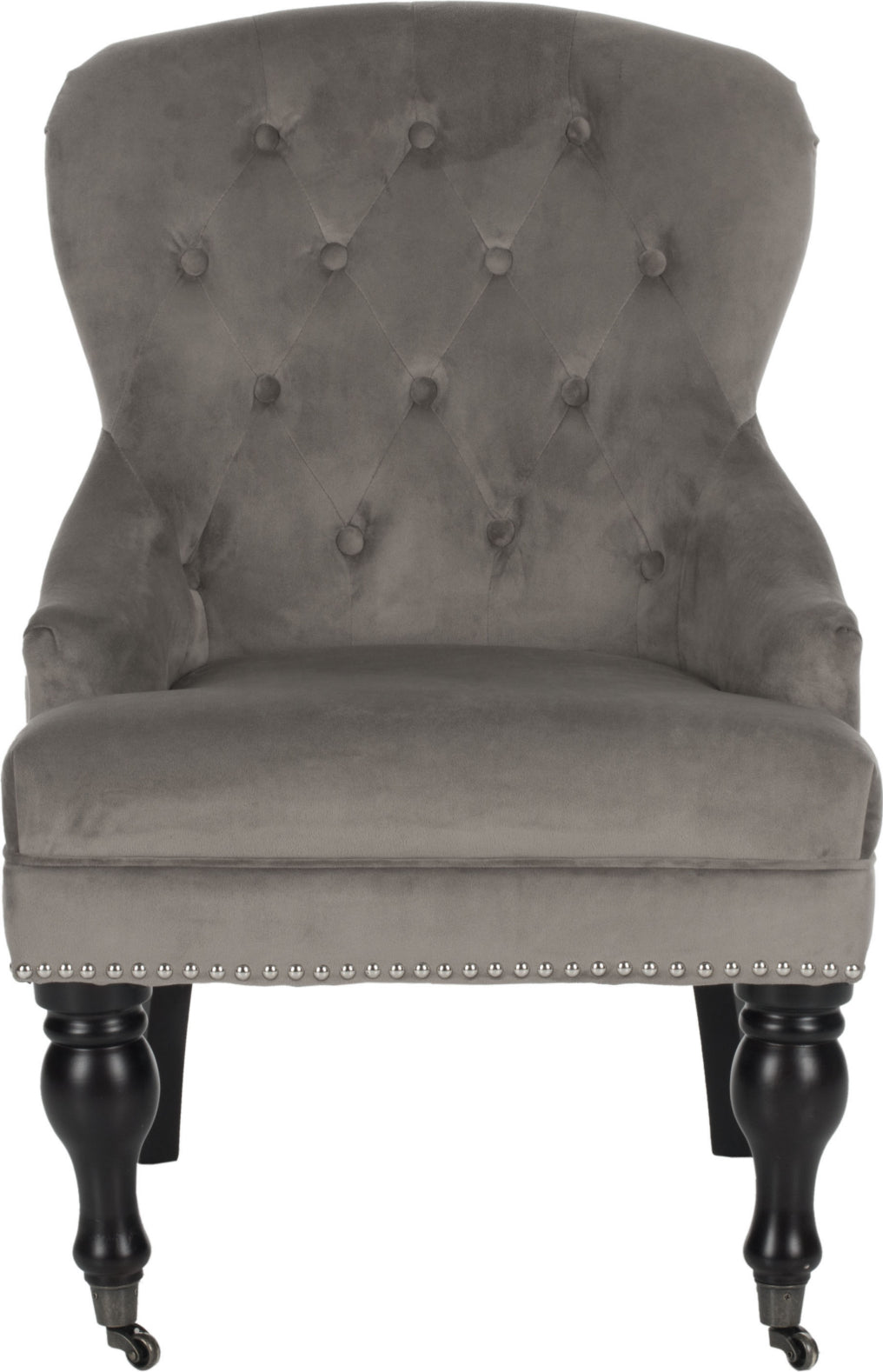 Safavieh Falcon Tufted Arm Chair With Silver Nail Heads Mushroom Taupe and Java Furniture main image