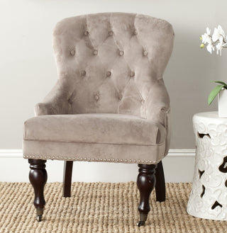 Safavieh Falcon Tufted Arm Chair With Silver Nail Heads Mushroom Taupe and Java Furniture 