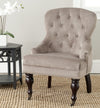 Safavieh Falcon Tufted Arm Chair With Silver Nail Heads Mushroom Taupe and Java  Feature
