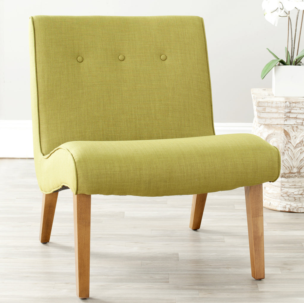 Safavieh Mandell Chair With Buttons Sweet Pea Green and Natural Oak Finish Furniture  Feature