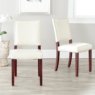 Safavieh James 19''H Leather Side Chair (SET Of 2) Flat Cream and Cherry Mahogany Furniture 