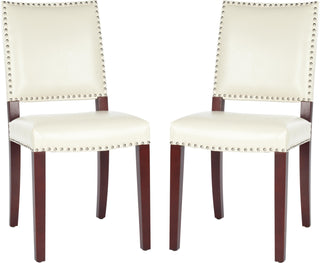 Safavieh James 19''H Leather Side Chair (SET Of 2) Flat Cream and Cherry Mahogany Furniture 