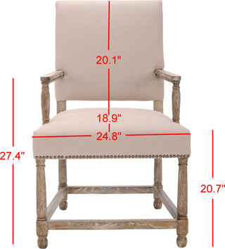 Safavieh Faxon Arm Chair With Brass Nail Heads Taupe and Pickled Oak Finish Furniture 