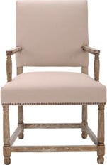 Safavieh Faxon Arm Chair With Brass Nail Heads Taupe and Pickled Oak Finish Furniture main image