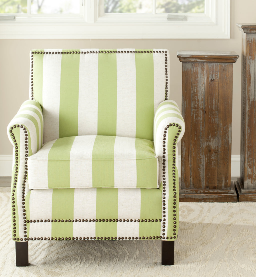 Safavieh Easton Club Chair With Stripes-Brass Nail Heads Multi Stripe and Espresso  Feature
