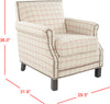 Safavieh Easton Club Chair In Plaid-Brass Nail Heads Taupe and Orange Espresso Furniture 