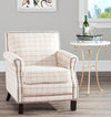 Safavieh Easton Club Chair In Plaid-Brass Nail Heads Taupe and Orange Espresso  Feature