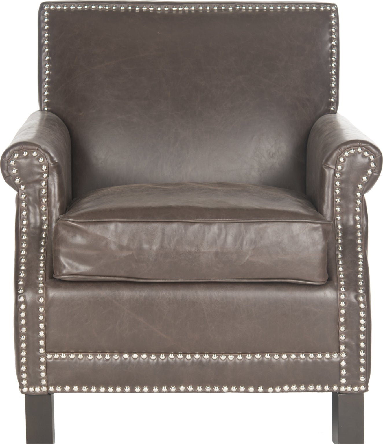 Safavieh Easton Club Chair-Silver Nail Heads Antique Brown and Espresso Furniture main image