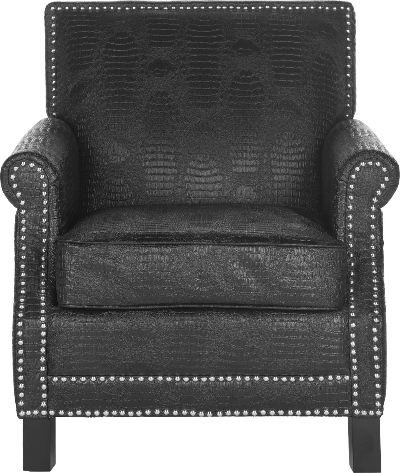 Safavieh Easton Club Chair-Silver Nail Heads Black Crocodile and Espresso Furniture main image