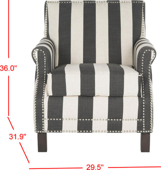 Safavieh Easton Club Chair With Awning Stripes-Silver Nail Heads Black and White Espresso Furniture 