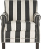 Safavieh Easton Club Chair With Awning Stripes-Silver Nail Heads Black and White Espresso Furniture main image