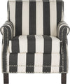 Safavieh Easton Club Chair With Awning Stripes-Silver Nail Heads Black and White Espresso Furniture main image