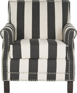 Safavieh Easton Club Chair With Awning Stripes-Silver Nail Heads Black and White Espresso Furniture main image