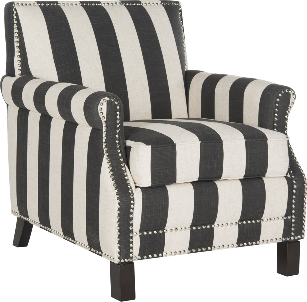 Safavieh Easton Club Chair With Awning Stripes-Silver Nail Heads Black and White Espresso Furniture  Feature