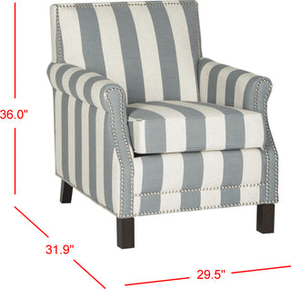 Safavieh Easton Club Chair With Awning Stripes-Silver Nail Heads Grey and White Espresso Furniture 