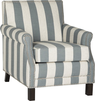 Safavieh Easton Club Chair With Awning Stripes-Silver Nail Heads Grey and White Espresso Furniture 