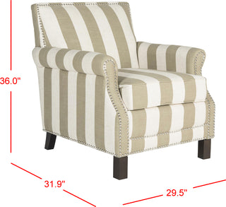 Safavieh Easton Club Chair With Awning Stripes-Silver Nail Heads Olive and White Espresso Furniture 