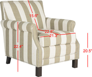 Safavieh Easton Club Chair With Awning Stripes-Silver Nail Heads Olive and White Espresso Furniture 