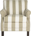 Safavieh Easton Club Chair With Awning Stripes-Silver Nail Heads Olive and White Espresso Furniture main image