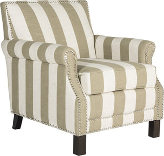 Safavieh Easton Club Chair With Awning Stripes-Silver Nail Heads Olive and White Espresso Furniture 