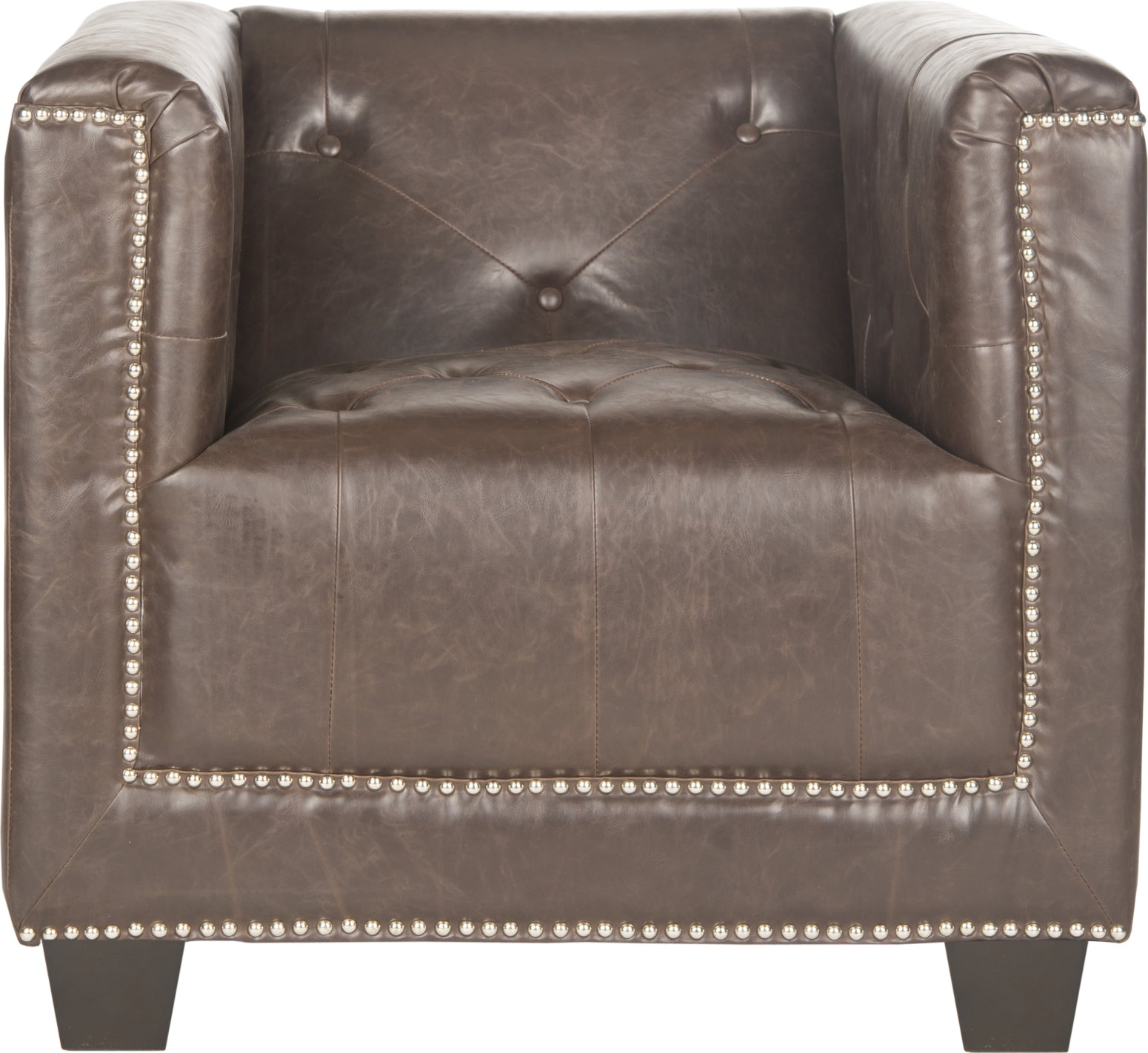 Safavieh Bentley Club Chair-Silver Nail Heads Antique Brown and Espresso Furniture main image