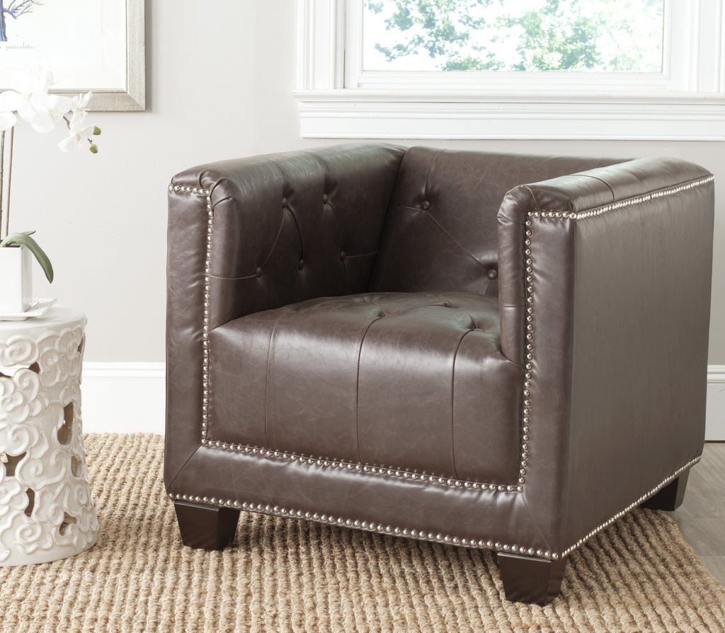 Safavieh Bentley Club Chair-Silver Nail Heads Antique Brown and Espresso Furniture  Feature