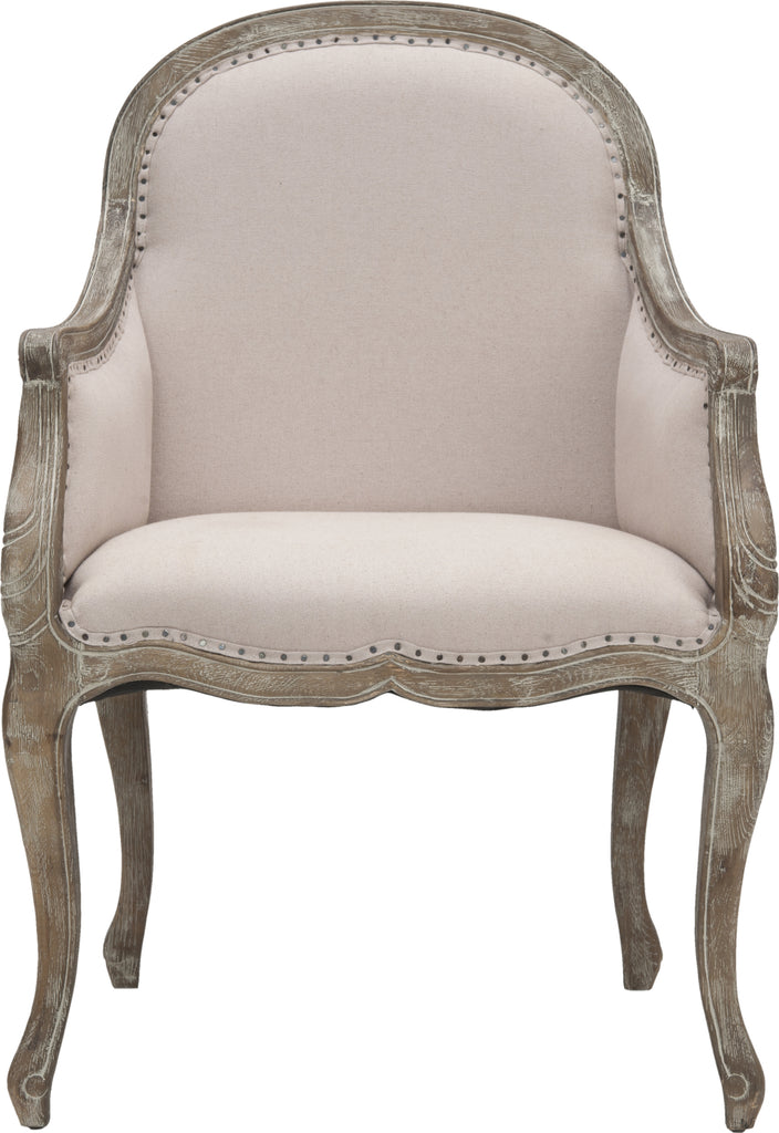Safavieh Esther Arm Chair With Flat Black Nail Heads Taupe and Pickled Oak Furniture main image