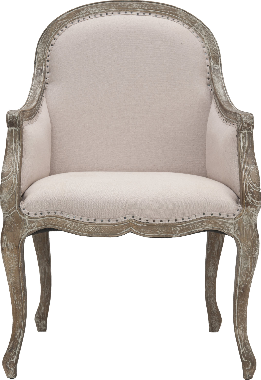 Safavieh Esther Arm Chair With Flat Black Nail Heads Taupe and Pickled Oak Furniture main image