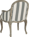 Safavieh Esther Arm Chair With Awning Stripes-Flat Black Nail Heads Grey and Off White Pickled Oak Furniture 