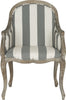 Safavieh Esther Arm Chair With Awning Stripes-Flat Black Nail Heads Grey and Off White Pickled Oak Furniture main image