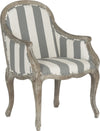 Safavieh Esther Arm Chair With Awning Stripes-Flat Black Nail Heads Grey and Off White Pickled Oak Furniture 