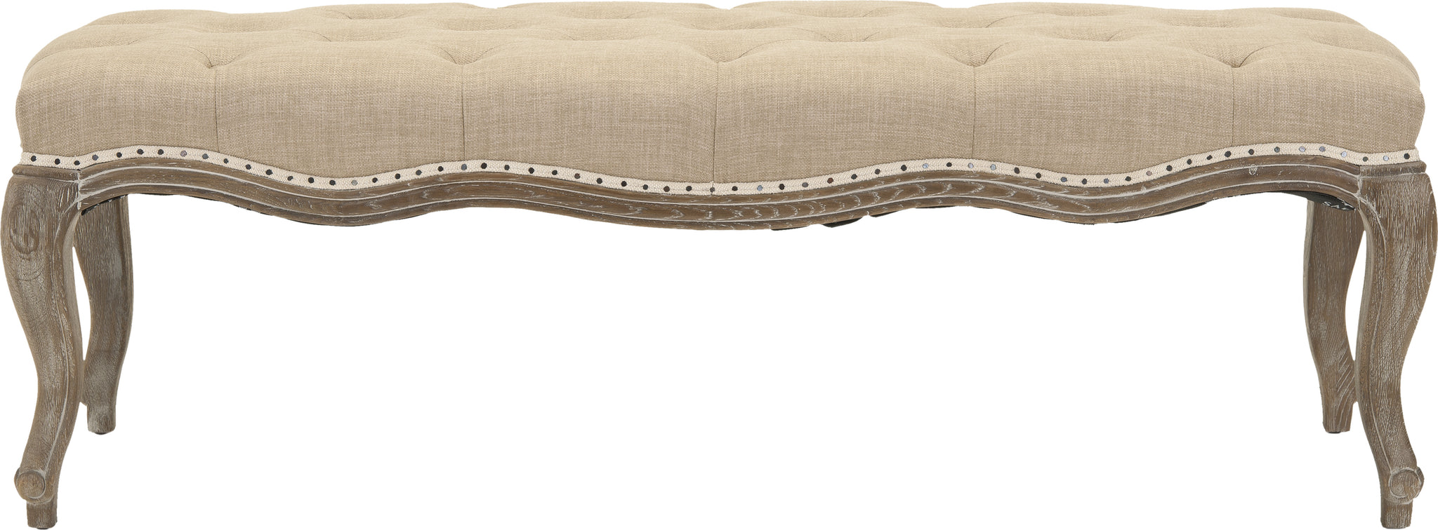 Safavieh Ramsey Bench With Flat Black Nail Heads Wheat Beige and Pickled Oak Finish Furniture main image