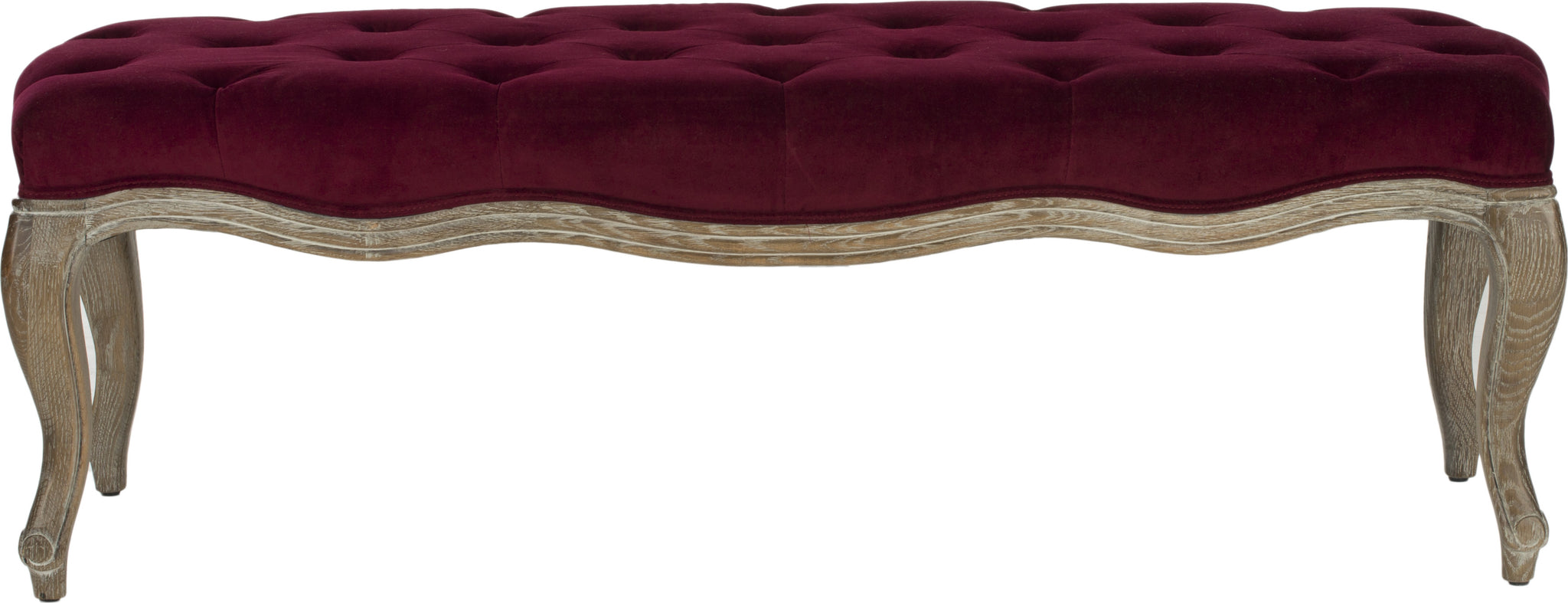 Safavieh Ramsey Bench Red Velvet and Pickled Oak Finish Furniture main image