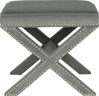 Safavieh Palmer Velvet Ottoman-Silver Nail Heads Grey Furniture main image