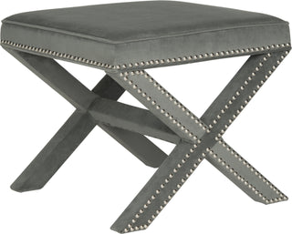 Safavieh Palmer Velvet Ottoman-Silver Nail Heads Grey Furniture 