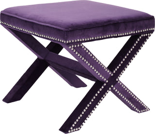 Safavieh Palmer Ottoman-Flat Black Nail Heads Plum Furniture 